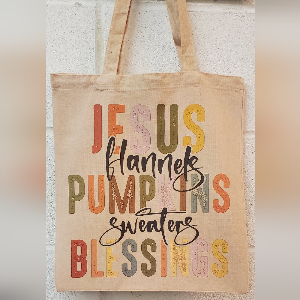 🪻3/$25 Multicolor Fall themed faith Canvas Tote Bag